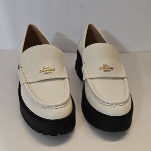 Coach Cream Loafers with Black Soles